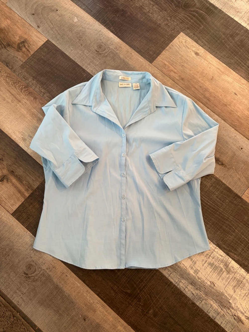 She’s Cool Stretch Blue Button Front Career Blouse Top 3X